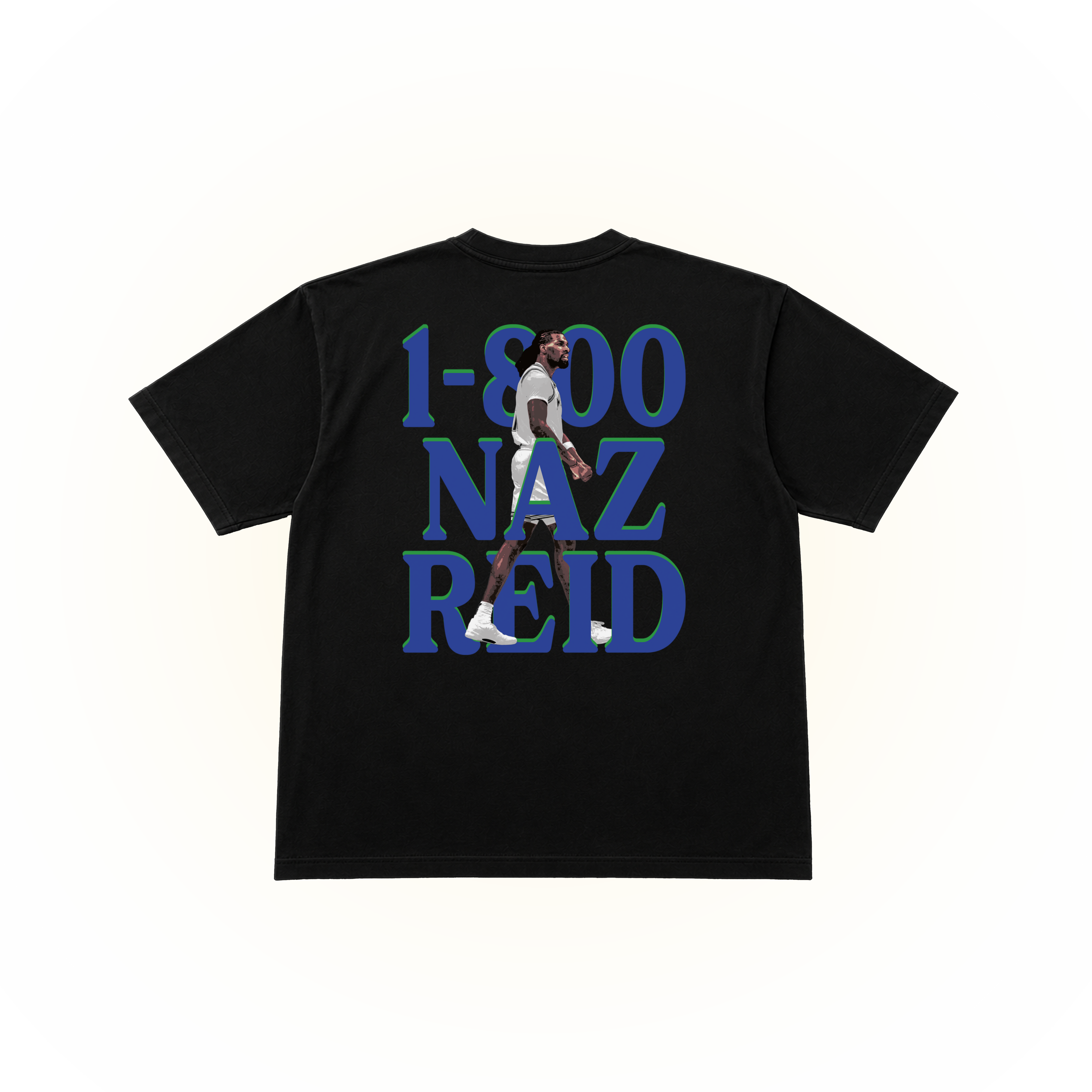 Black Comfort Colors t-shirt with graphic design of NAZ REID and a slogan '1-800-NAZ-REID' because he always pick up when the team needs him most