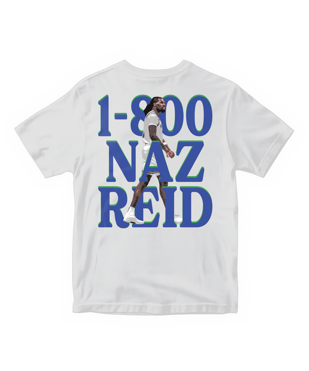 1-800 Naz Reid white graphic tee on Comfort Colors 1717