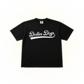 Vintage style Dollar Dogs graphic on a black Comfort Colors t-shirt