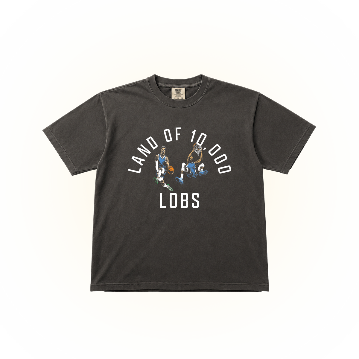 Pepper Comfort Colors tee with Land of 10,000 Lobs retro alley-oop basketball graphic