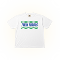 Racing-style, white t-shirt with 'TWIN TURBOS' text and checkered pattern on a Comfort Colors t-shirt