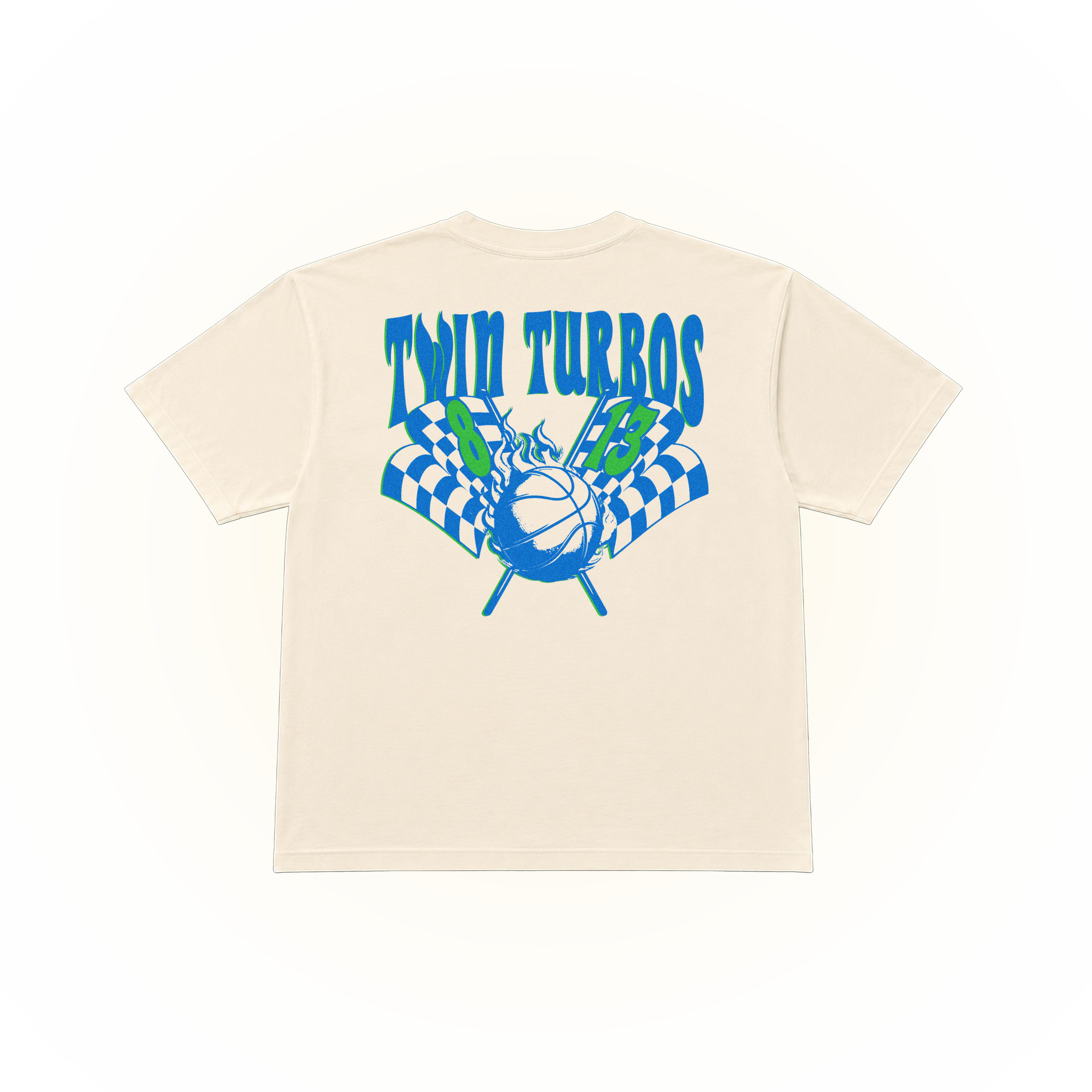 Racing style Twin Turbos graphic on a ivory Comfort Colors t-shirt