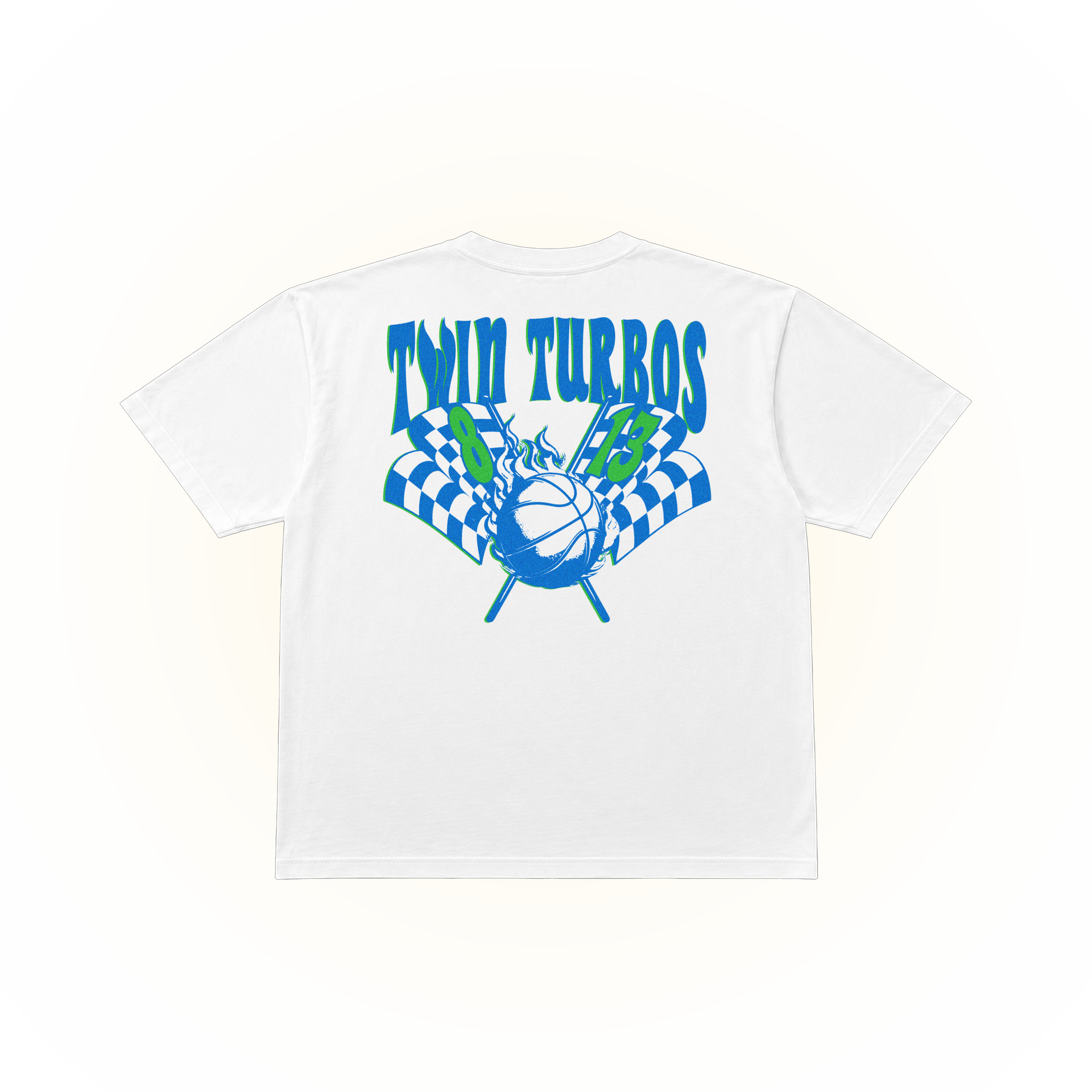 Racing style Twin Turbos graphic on a white Comfort Colors t-shirt