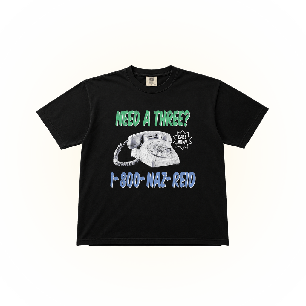 Vintage style 1-800 Naz REID graphic on a black Comfort Colors t-shirt