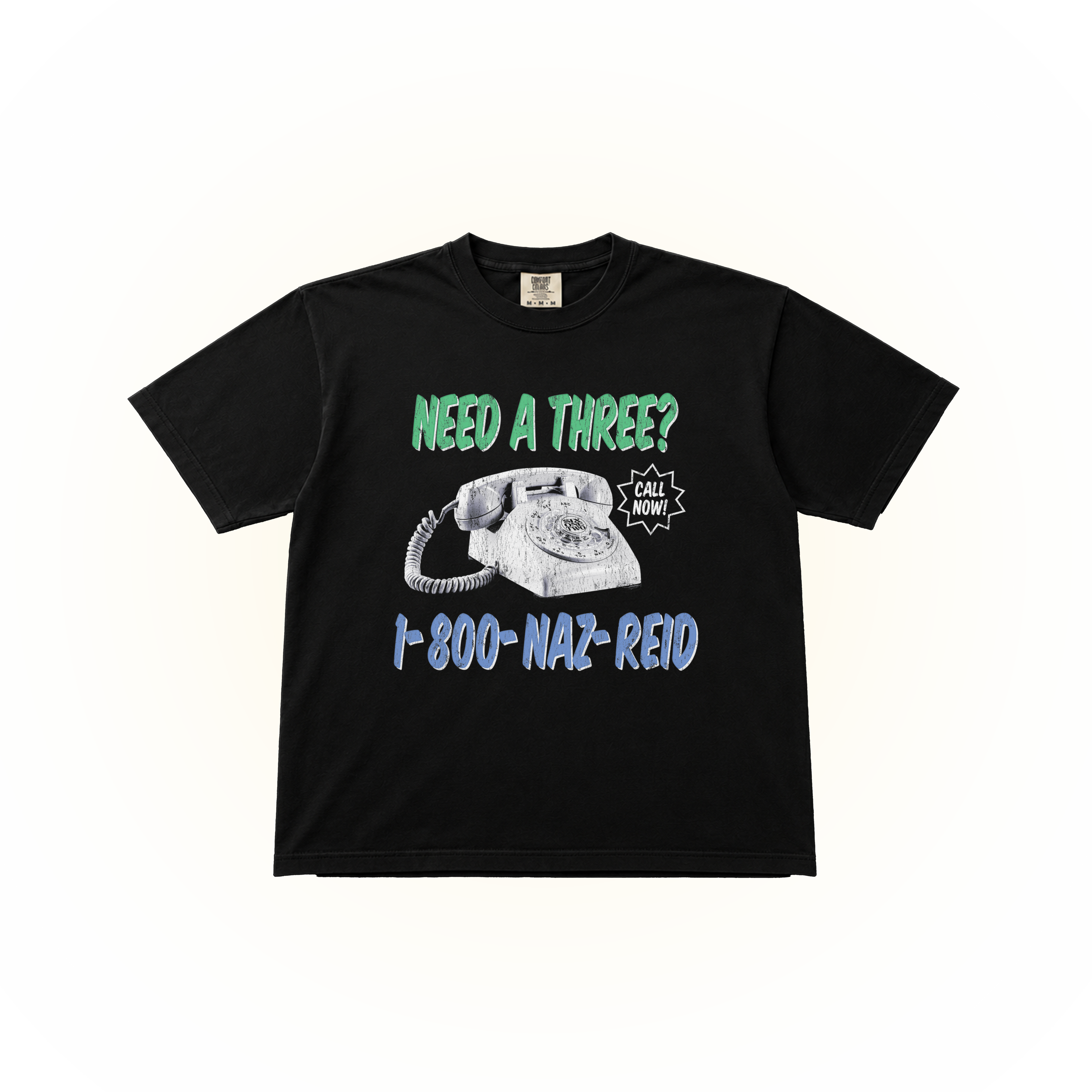 Vintage style 1-800 Naz REID graphic on a black Comfort Colors t-shirt