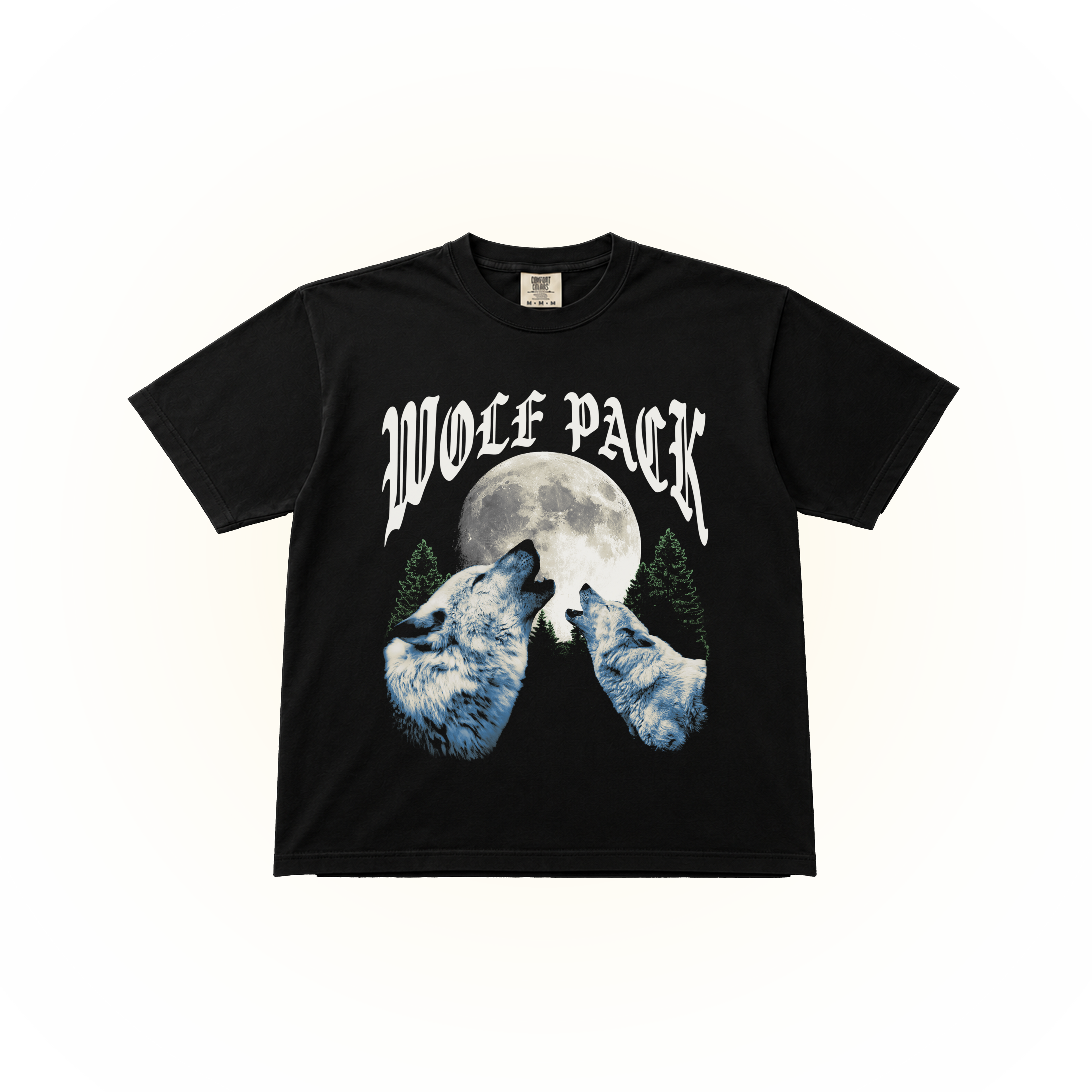 Vintage-style Minnesota basketball wolf pack graphic with two howling wolves on a black Comfort Colors t-shirt