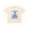 Western style wolf graphic asking "Y'all mind if I do some howling'?" on a ivory Comfort Colors t-shirt